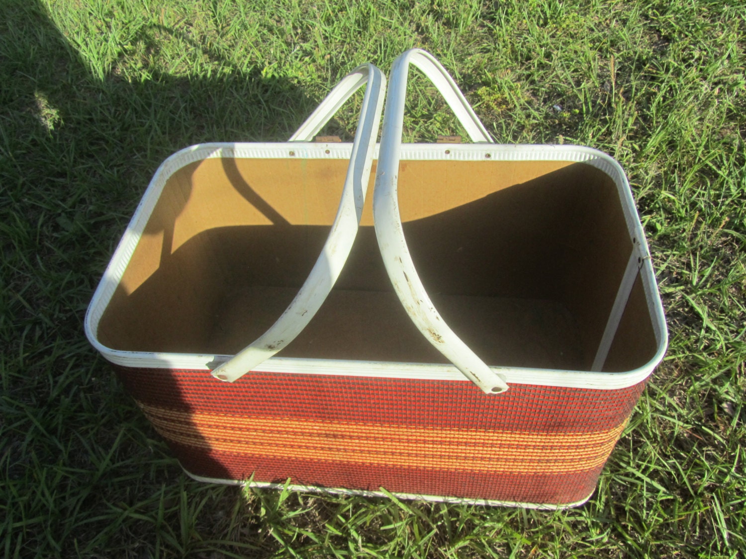 Vintage Picnic Basket Metal Handle Basket Red Basketmid Etsy