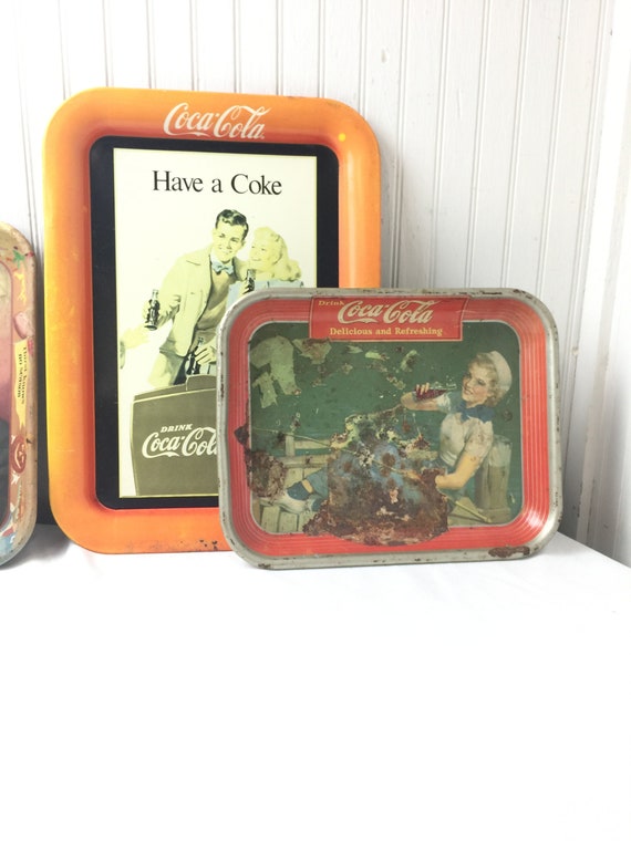 Coke Trays, Metal Trays, Vintage Tray, Pictured Tray, Shabby Chic