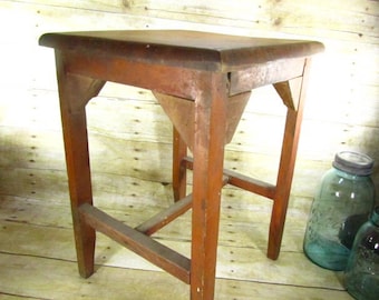 Vintage wood side table, wood stool, primitive wood furniture, shabby chic decor, rustic, solid wood table, OOAK hand made table