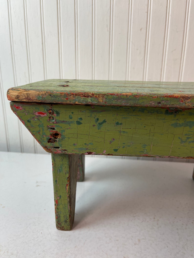 Vintage Wood Stool, Foot Stool, Step Stool, Green Footstool, Mud Room ...