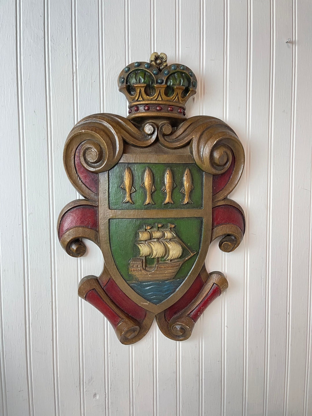 Coat of Arms Wall Hanging, Man Cave Decor, Sailor, Fishing Decor