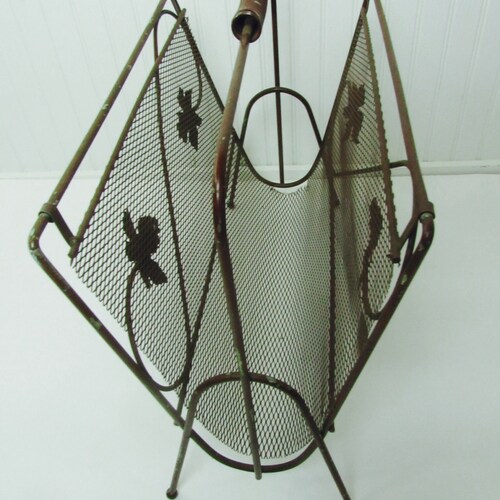 MAGAZINE RACK, Mid Century Decor, Atomic, Organizer, Metal Magazine Holder, Towel Holder, main image 4