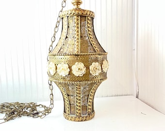 Vintage hanging light, vintage Chandelier, metal lantern, retro light, glass light,swag light, brass  Moroccan chandelier, vintage Lighting,