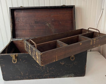 Antique Trunk, antique metal trunk, copper Trunk, storage box, rustic cabin decor, metal storage box, copper finish trunk