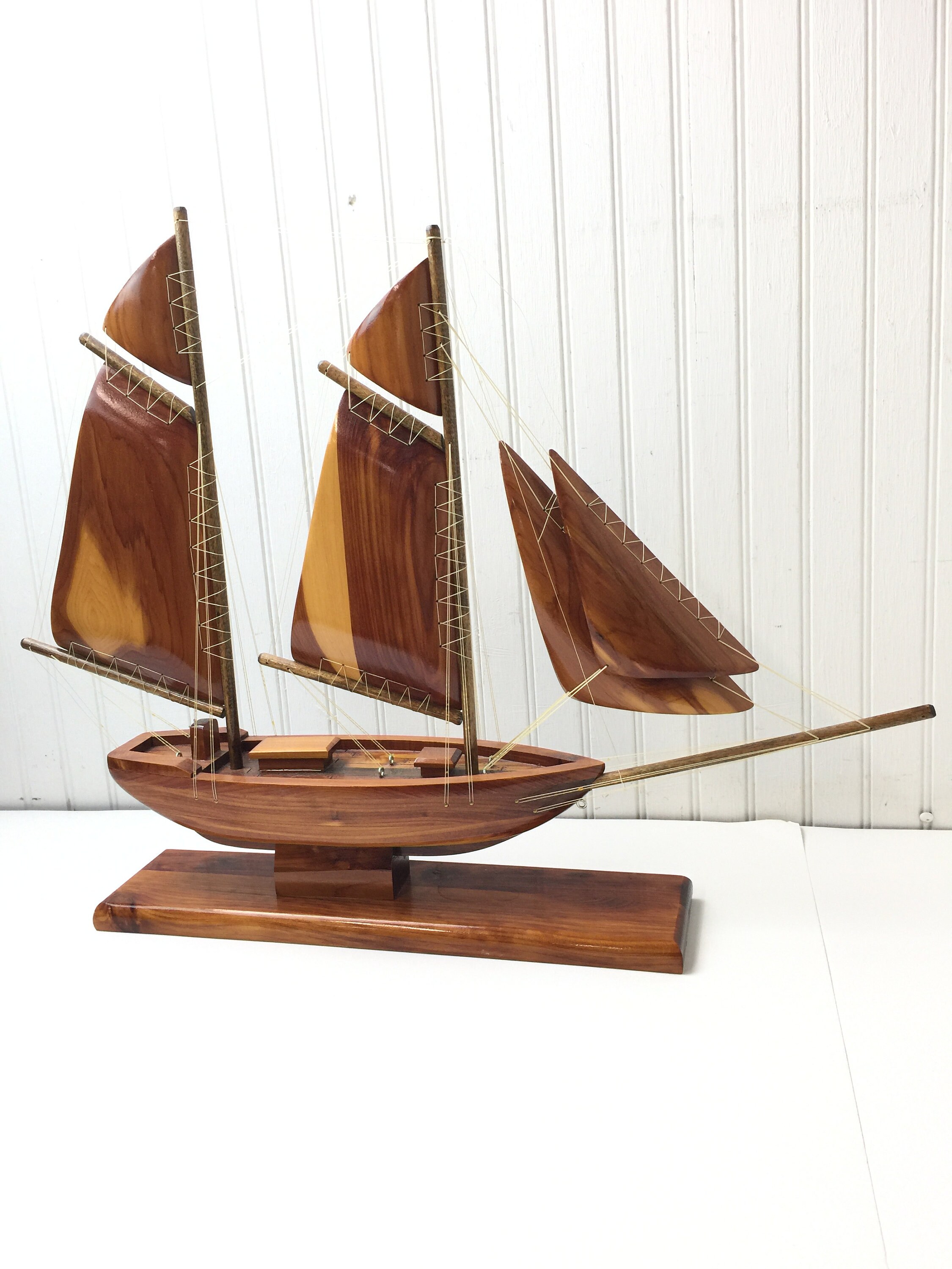 Vintage handmade wood sailboat model wood sailboat vintage Etsy