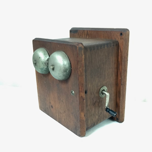 ANTIQUE TELEPHONE BOX, Telephone Magneto, Telephone Ringer Box, Redneck Fish finder, bell box, wood box, hand crank,