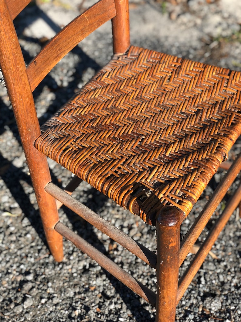 Antique Ladder Back Chair Vintage Chair Cane Seat Side Etsy