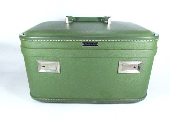 Vintage Green Train Case, Vintage Luggage,Travel C