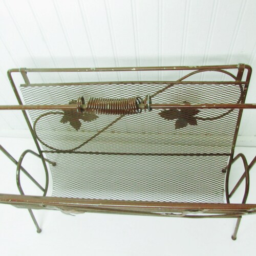 MAGAZINE RACK, Mid Century Decor, Atomic, Organizer, Metal Magazine Holder, Towel Holder, main image 0