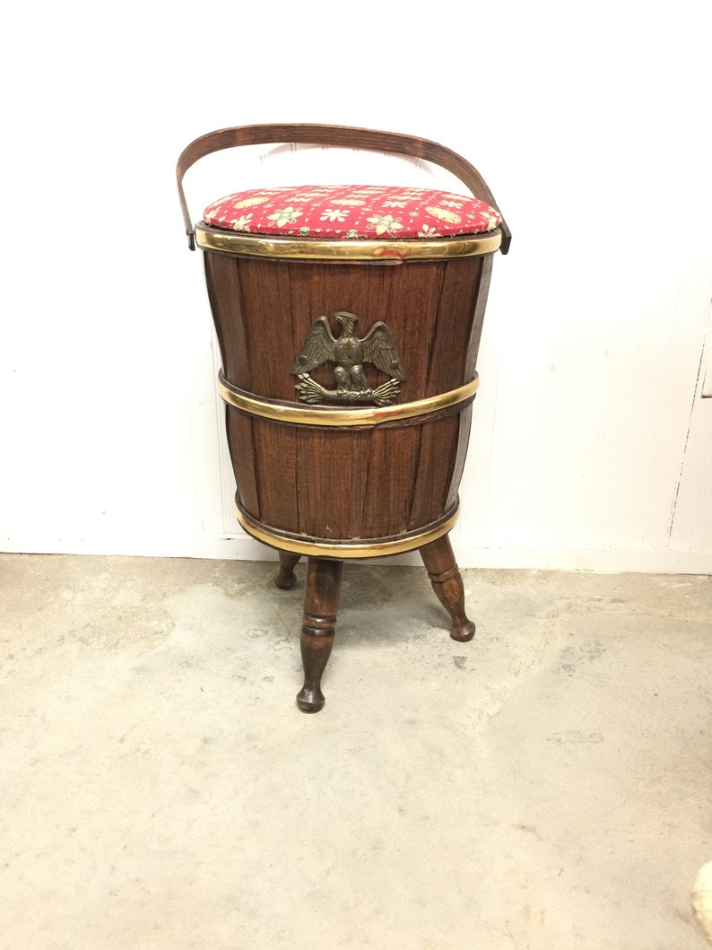 Vintage Sewing Bucket Wood Bucket Sewing Basket Mid Century Etsy