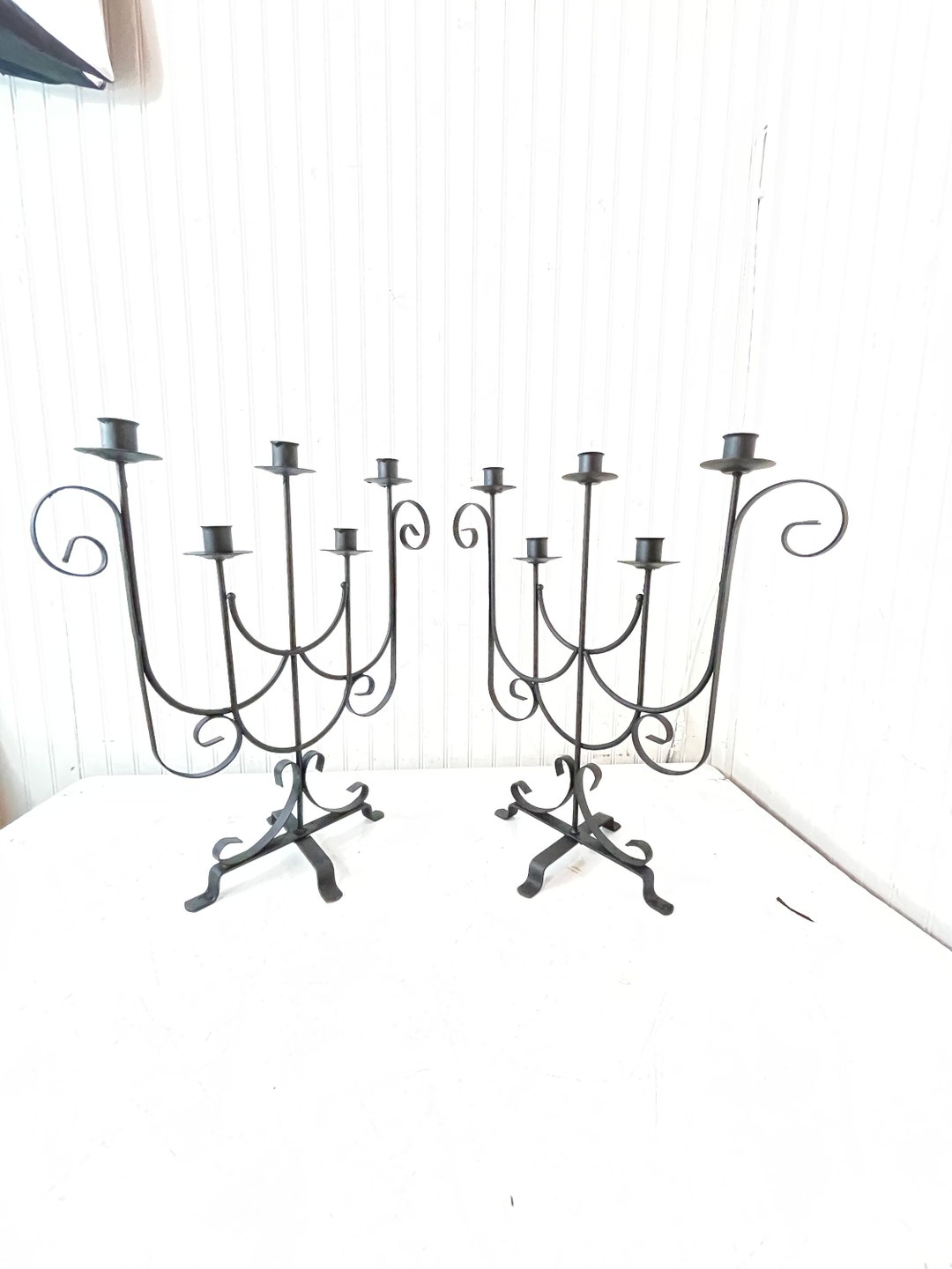 Pair of Iron Candle Holders, Large Candelabra, Wedding Center Piece