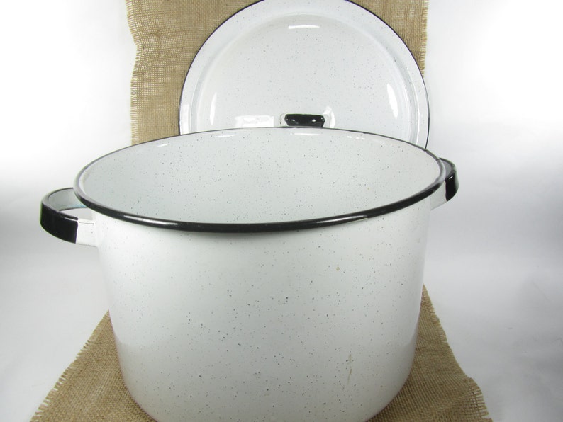 Large Vintage Enamel Pot French Enamelware Etsy