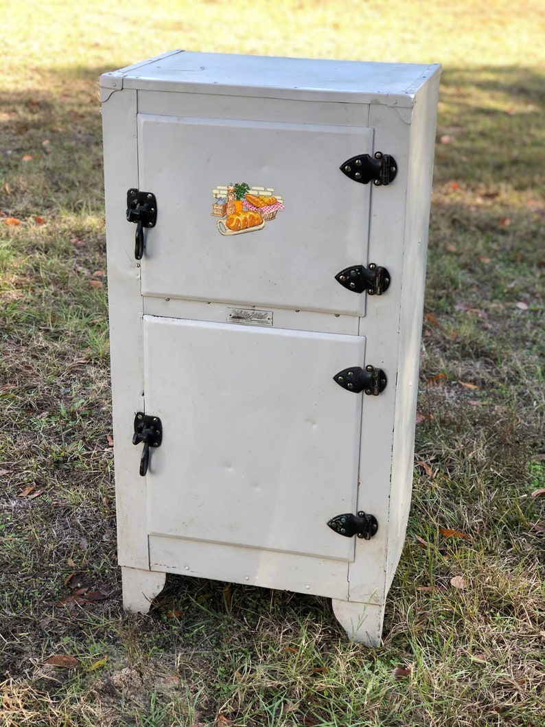 Antique Ice Box Refrigerator Galvanized Metal Box Storage Etsy