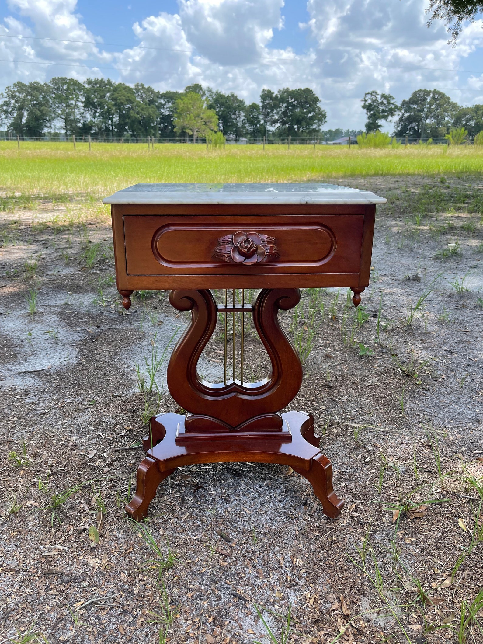 Harp Side Table Vintage Mahogany Marble Top Table Side Etsy