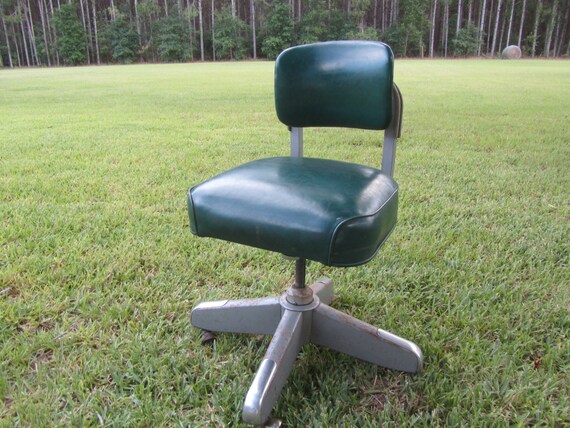 Vintage Office Chair Rolling Metal Faux Leather Rolling Chair Metal Faux Leather
