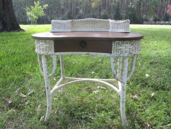 Vintage Wicker Wood Desk Primitive Writing