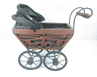 Vintage doll carriage, antique doll buggy, shabby chic decor, wicker stroller, Victorian carriage, baby doll carriage, decor, nursery decor,