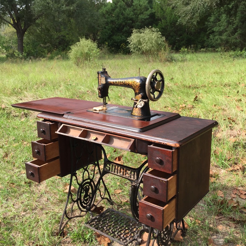 Antique Treadle Singer Sewing Machine Model 27 Black and Etsy