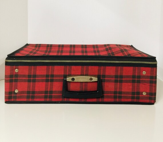Plaid Suitcase, 1970s suitcase, Red and Black suit