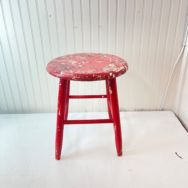 Vintage Stool, Farmhouse Decor, Foot Stool, painted stool,authentic salvage,  Solid Wood Stool, child's stool, Rustic Decor