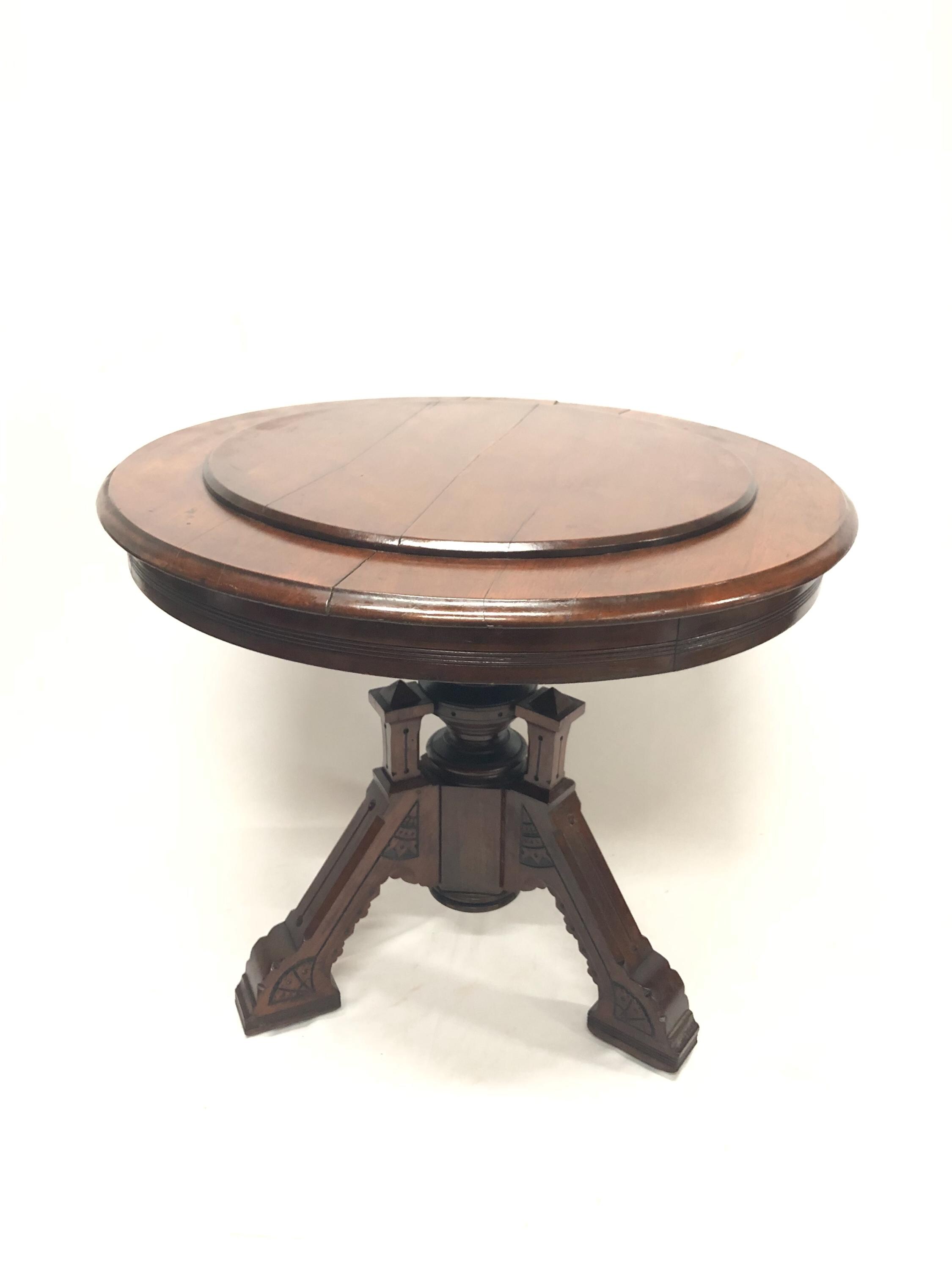 Eastlake Parlor Table, Victorian Game Table, Card Table, Round