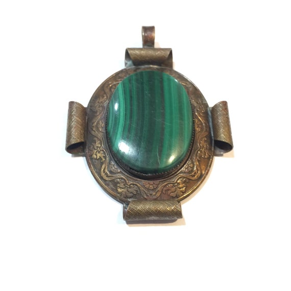 Vintage Malachite pendant, antique  jewelry, Vict… - image 1