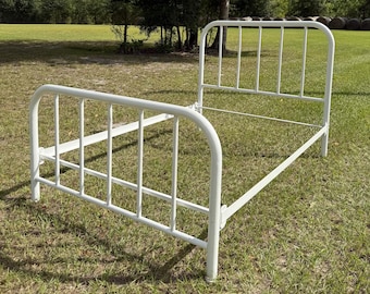 Antique bed, iron bed, white metal bed, farmhouse, metal furniture, bedroom, shabby chic furniture, French farmhouse decor, white bed