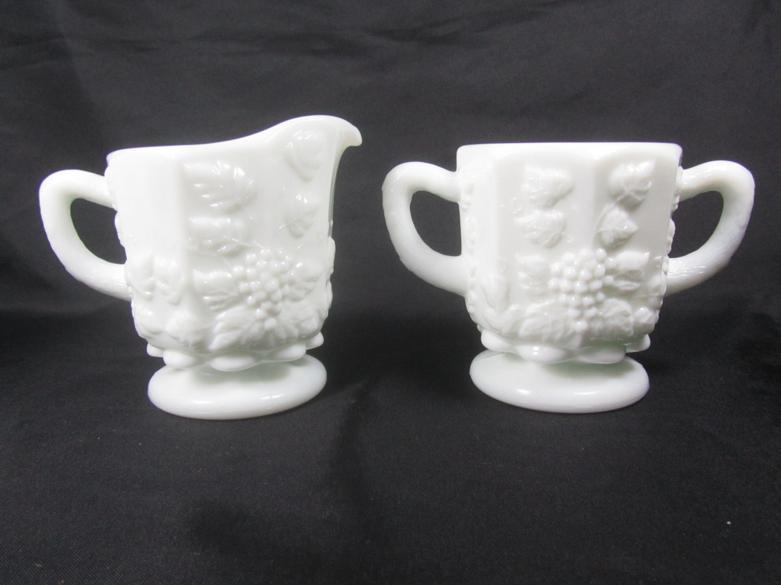 Milk Glass Sugar and Creamer Set Creamer Sugar Bowl Grape Etsy