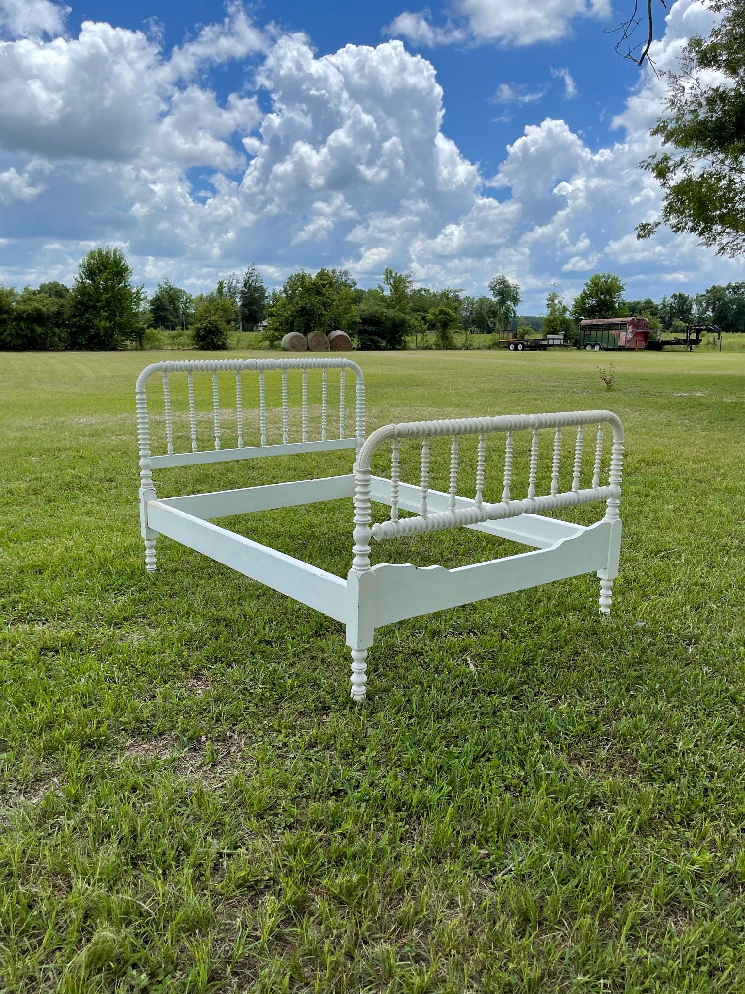 Antigua cama de madera blanca cama de tamaño completo casa | Etsy