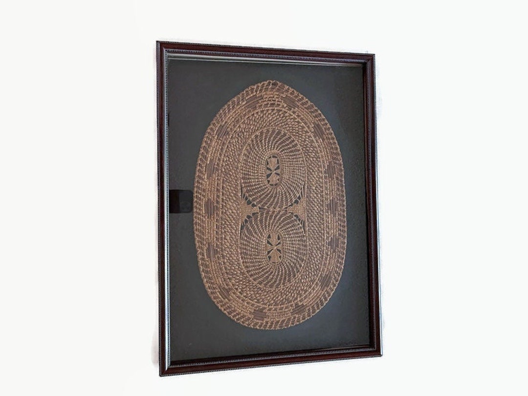 Vintage Pine Needle Art, Vintage Framed Art, Pine Needle Mat, Southern