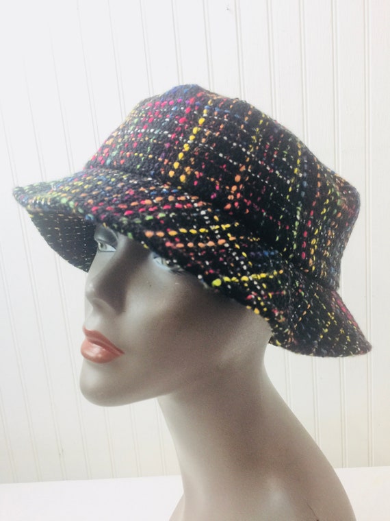 Vintage Hat, rainbow  hat, bucket hat, Liz Claibor