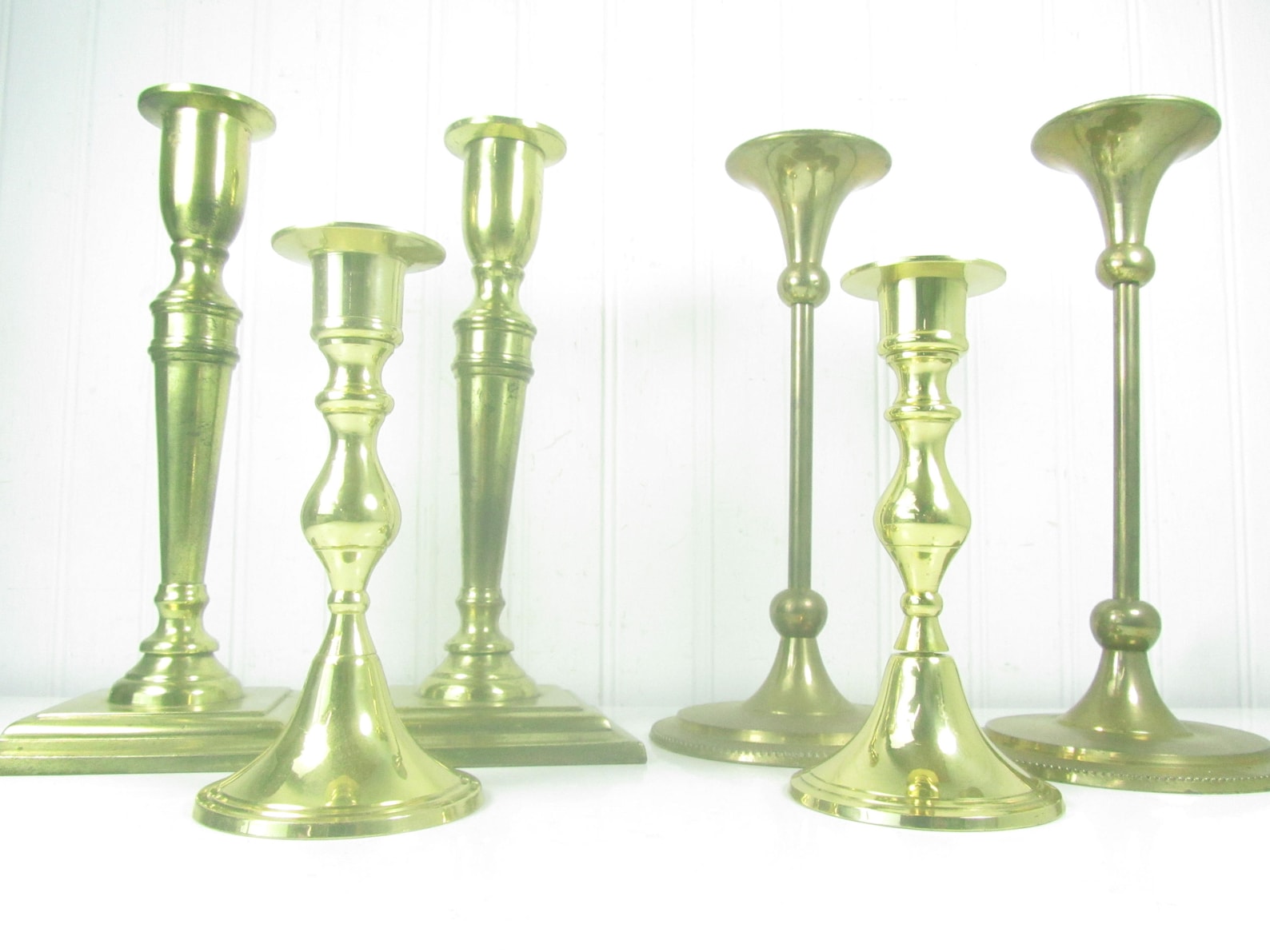 Brass Candle Sticks Set of Candlesticks Brass Centerpiece Etsy
