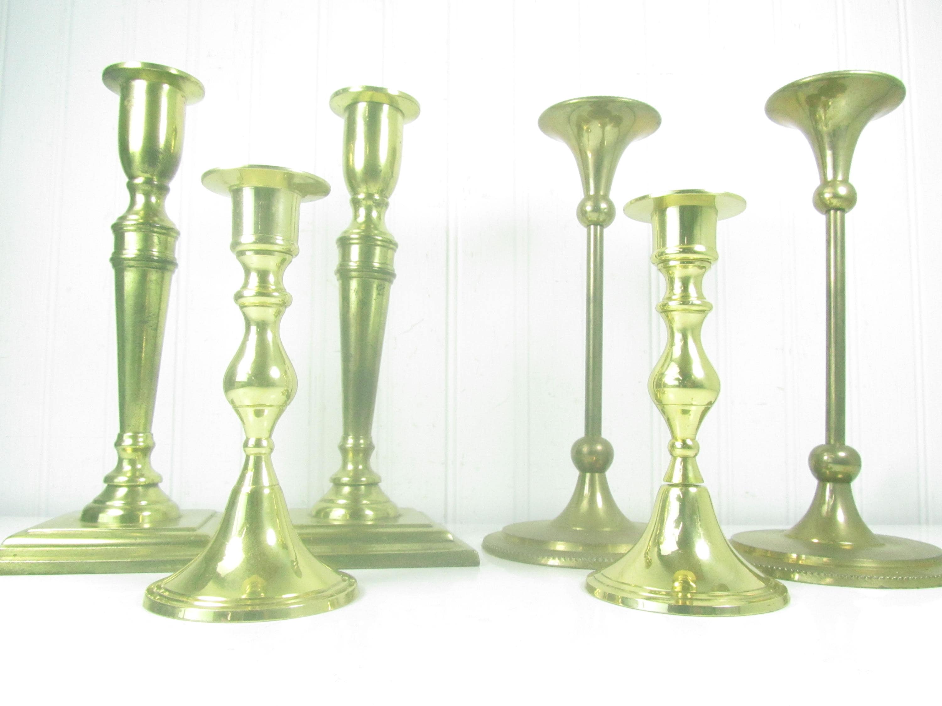 Brass Candle Sticks Set Of Candlesticks Brass Centerpiece Etsy