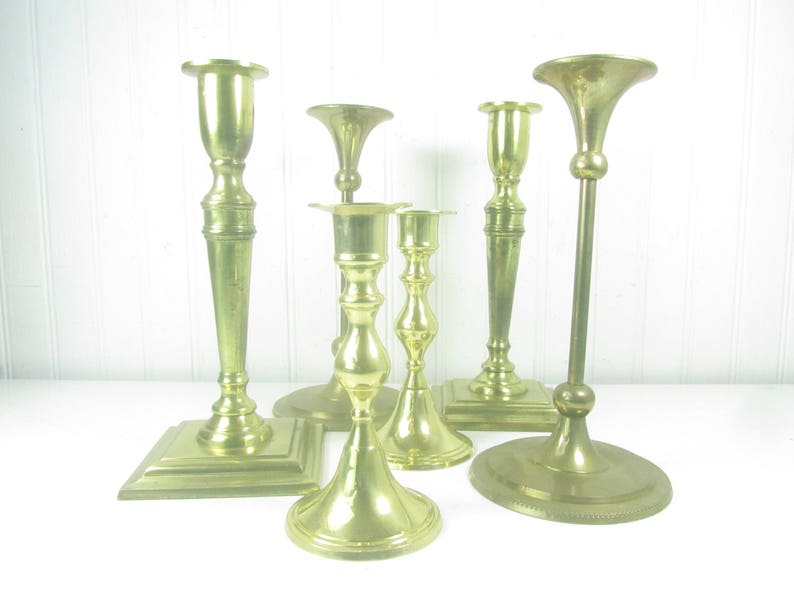 Brass Candle Sticks Set of Candlesticks Brass Centerpiece Etsy