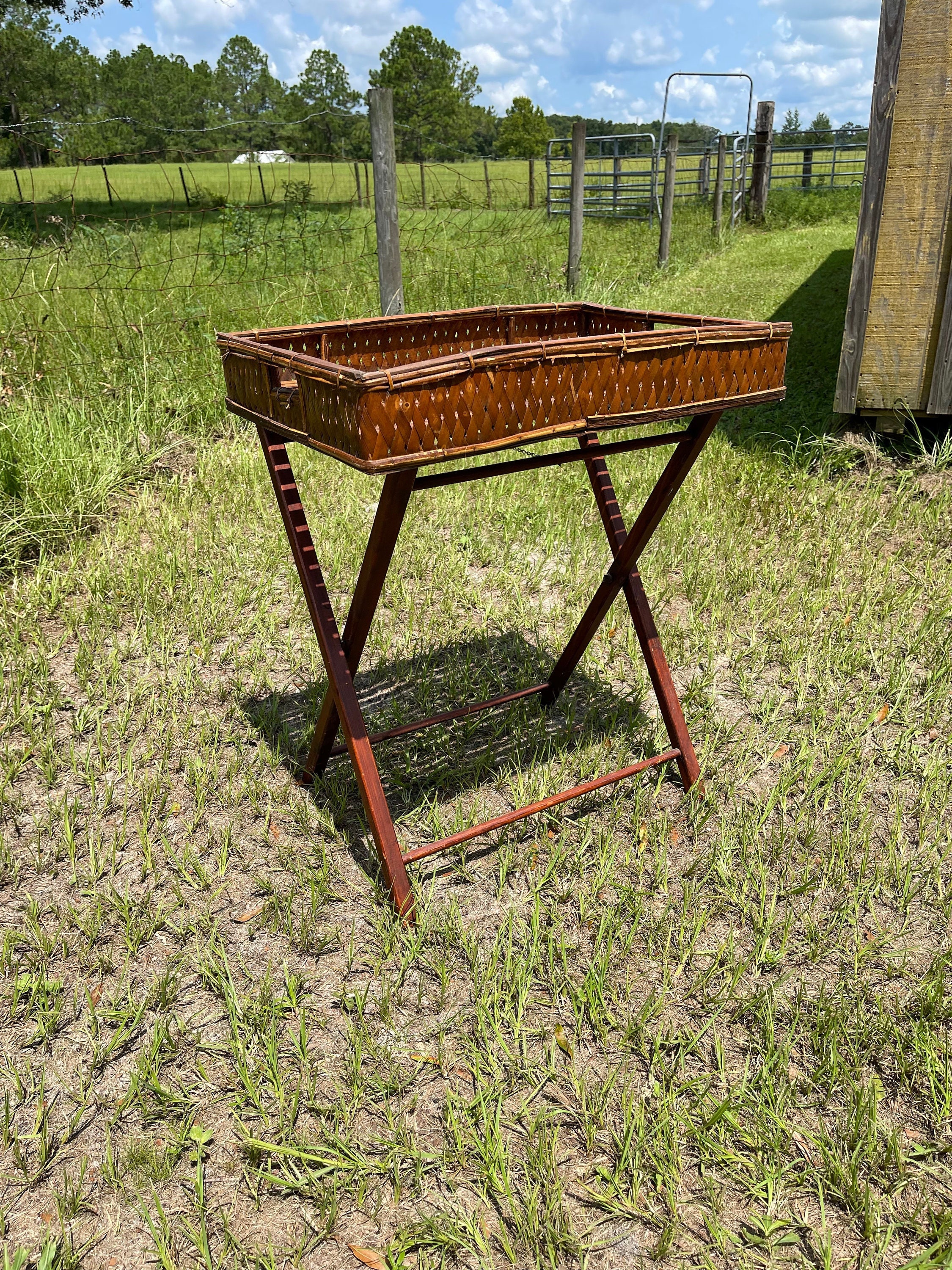 BUTLER TRAY STAND, Wicker Serving Tray, Wood and Wicker Table, Bamboo Tray,  Traditional Decor, Party Tray, Home Bar, - Etsy