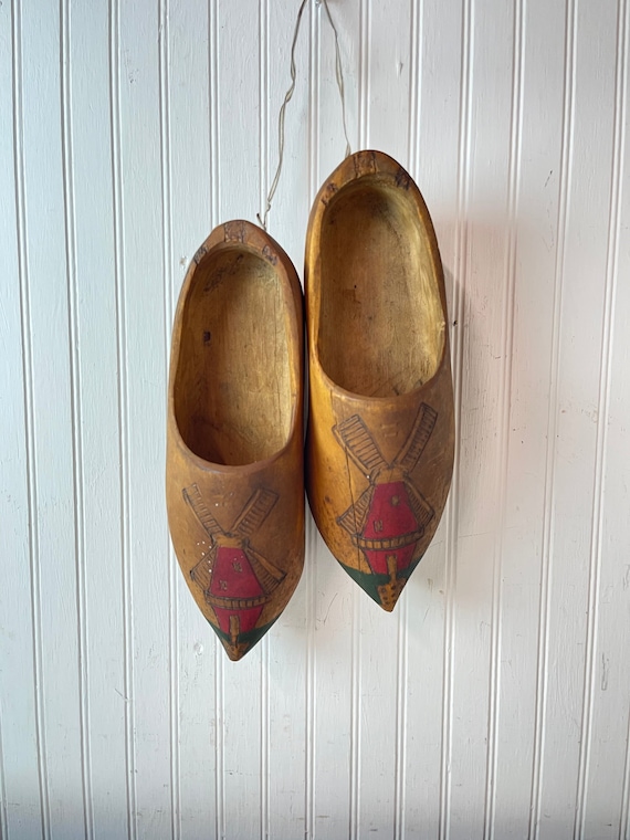 Antique Dutch wood shoes, Dutch clogs, vintage sho