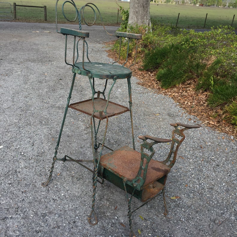 Antique shoe shine chair Vintage barber chair metal chair