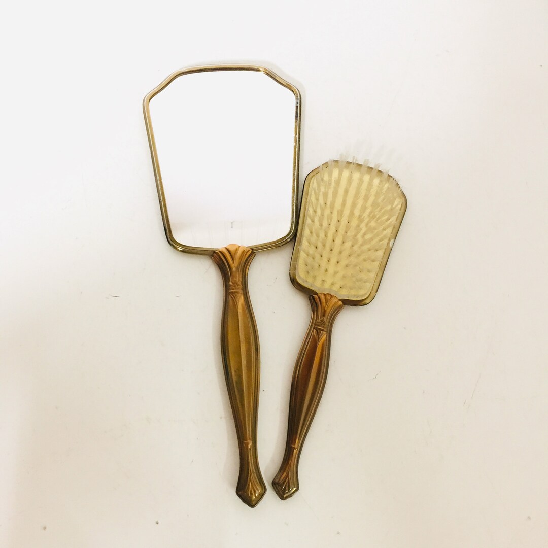 Antique Brush and Mirror Set, Hand Mirror, Vintage Hairbrush, Vanity