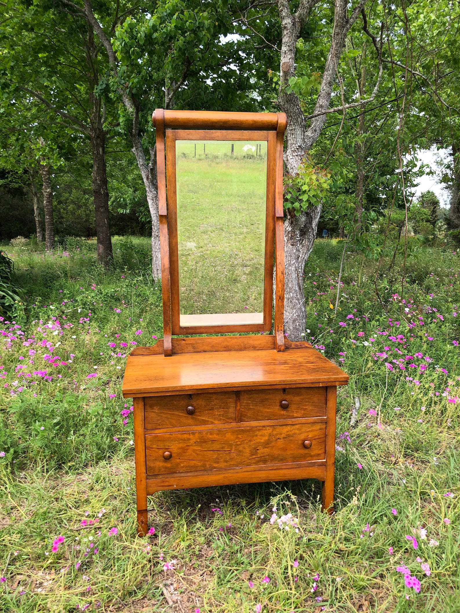 Antique Wood Dresser Mirror Farmhouse Decor Rustic Bedroom Etsy