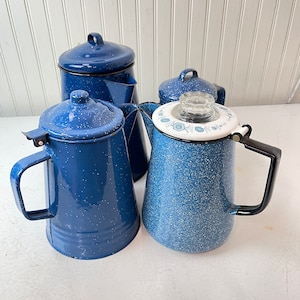 ENAMEL COFFEE POT, Vintage kettle, tea kettle, blue enamelware, enamel tea pot, farmhouse decor