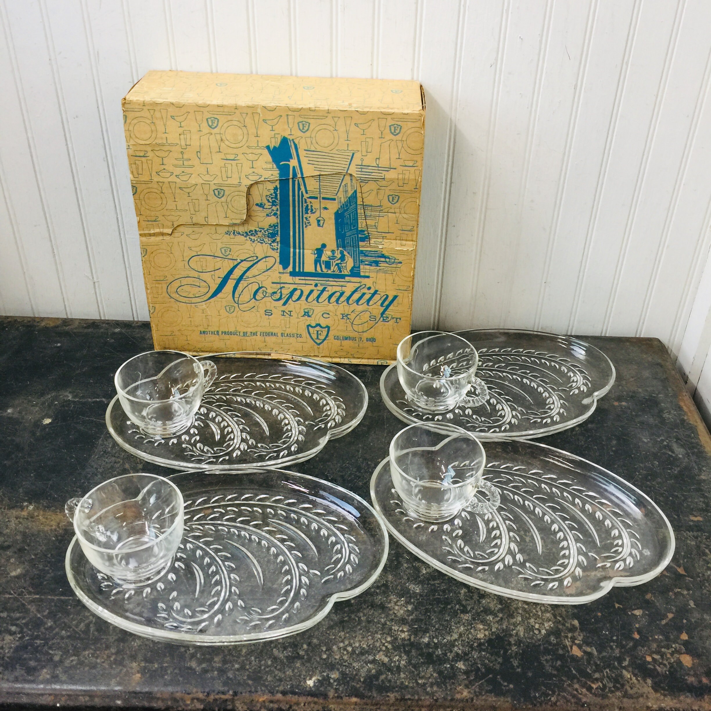 federal glasswear 5点セット　アンティーク　ヴィンテージ　お皿 Hospitality Hostess Set, Federal Glass Co. Vintage Plates, Desert