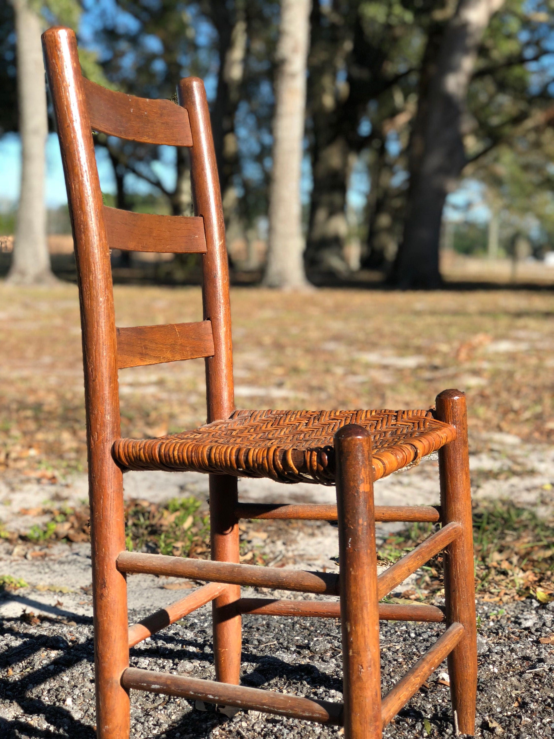 Antique Ladder Back Chair Vintage Chair Cane Seat Side Chair