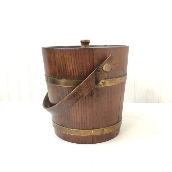 Firkin Style Ice Bucket, Retro Wood Ice Bucket, Mid Century ice bucket, Barware, Brown ice bucket, cooler,