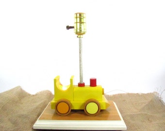 Train Lamp, Nursery Decor, Childs Lamp, Night Light, Toy Lamp, Nursery Rhyme, Vintage Lamp, Wood Lamp