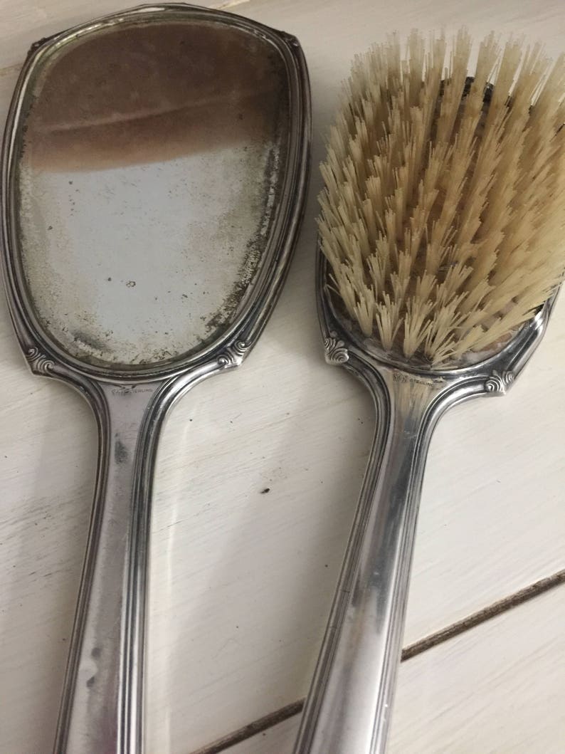 Antique Brush and Mirror Set Hand Mirrorvintage Hairbrush - Etsy