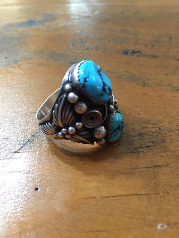 Vintage silver turquoise mens ring, southwest jewelry… - Gem