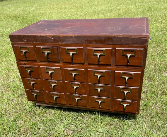 Library File, Card Catalog, Apothecary Cabinet, 20 Drawer, Library Bureau, Bro  Dart Library File 