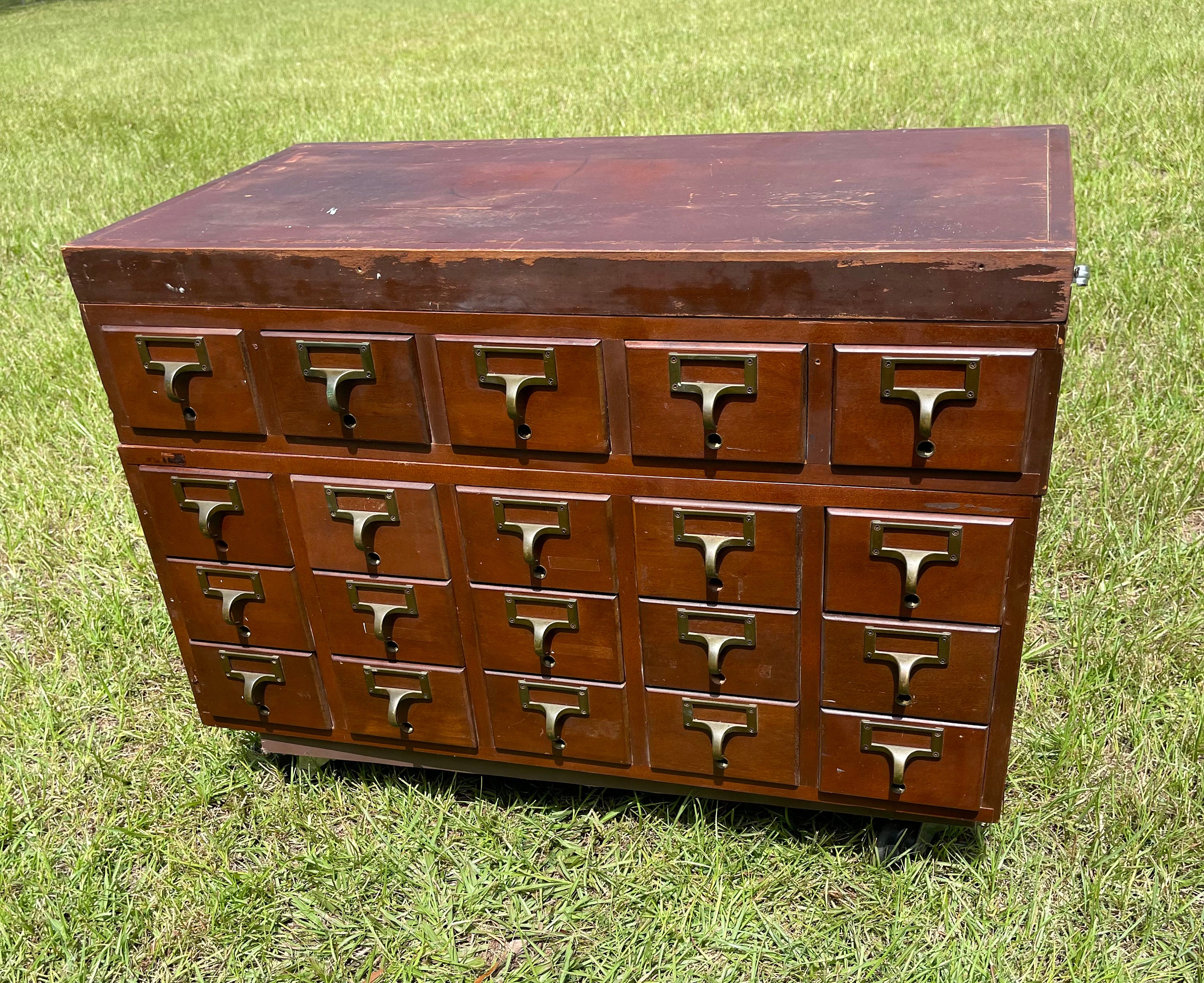 Vintage Library Desktop Drawer Organizer Case Wooden Storage Box with 16  Drawers