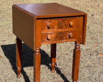 Antique Walnut Sheraton Drop Leaf Table, end table, Wood Furniture, antique table, traditional Decor, wood table, two drawer table