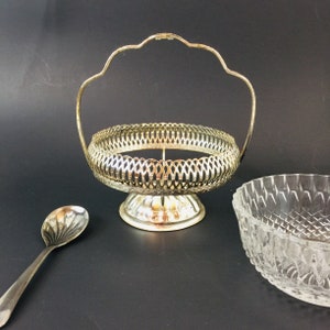 Vintage condiment dish, silver plate, retro glass, glass bowl, bowl and spoon, candy dish, serving dish, 1950 glass bild 8